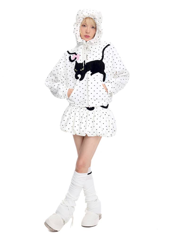 Black Cat Embroidered Cat Ear Hoodie Jacket【s0000014422】