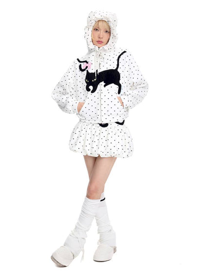 Black Cat Embroidered Cat Ear Hoodie Jacket【s0000014422】