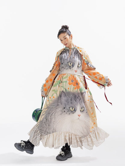 인쇄 된 길고 느슨한 드레스 [S0000011312]