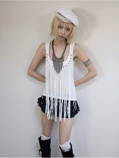 Rivet Diamond Tassel Slim Vest【s0000016953】