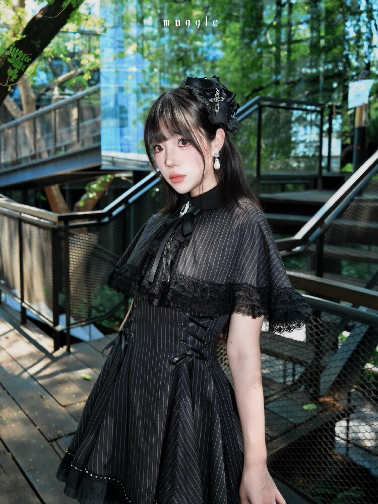 French Striped Cape A-Line Dress【s0000016938】