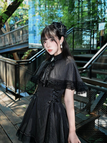 French Striped Cape A-Line Dress【s0000016938】
