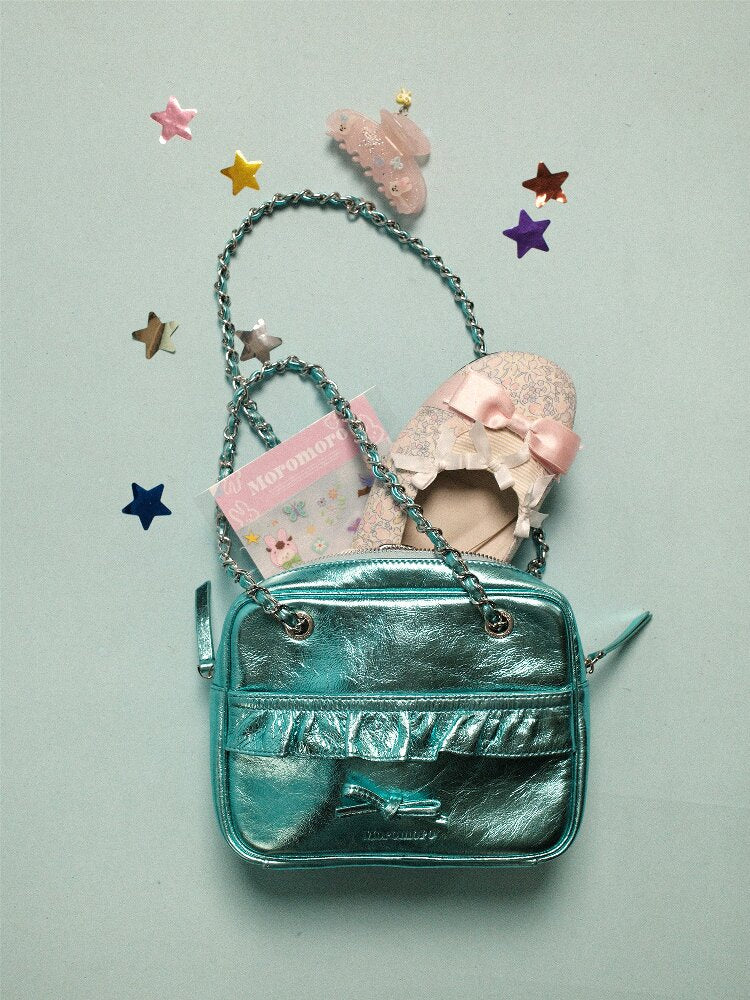 Cowhide Chain Lace Square Bag【s0000016414】