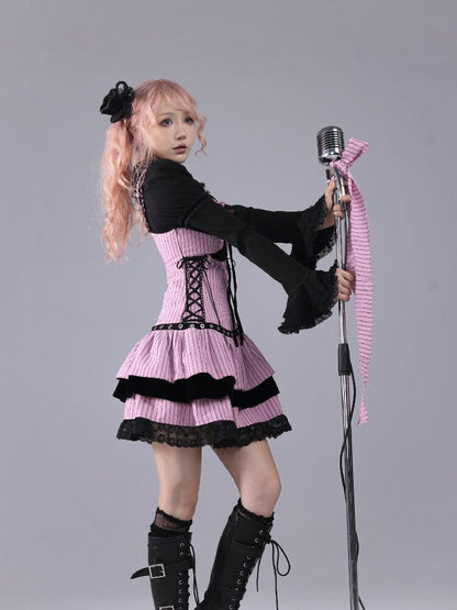 Striped Black Velvet Singing Gown【s0000016220】
