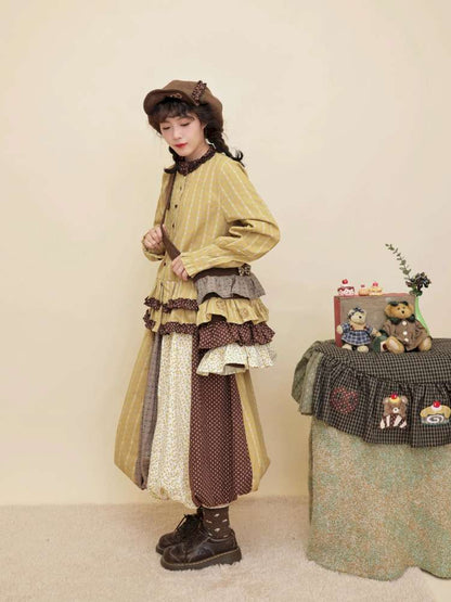 Vintage Girly Yellow Brown Flower Skirt【s0000014840】