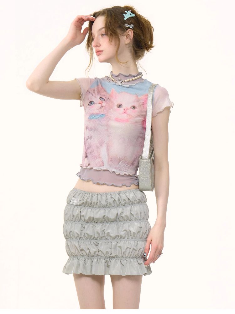 Cat Printed Short Sleeve T-shirt【s0000012255】