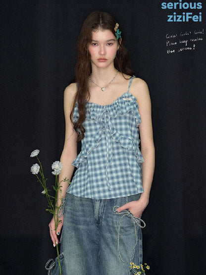 Ruffled Plaid Slimming Camisole【s0000017315】