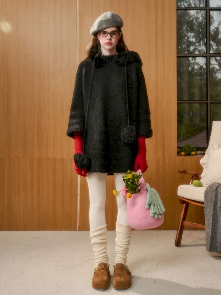 Wool Thick Hooded Fur Collar Knit Cape Skirt【s0000014890】