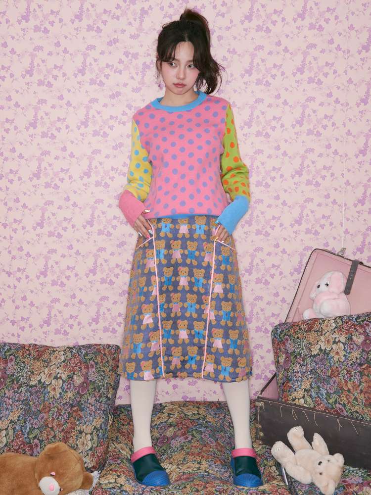 Contrasting Polka Dot Crew Neck Pullover【s0000014827】