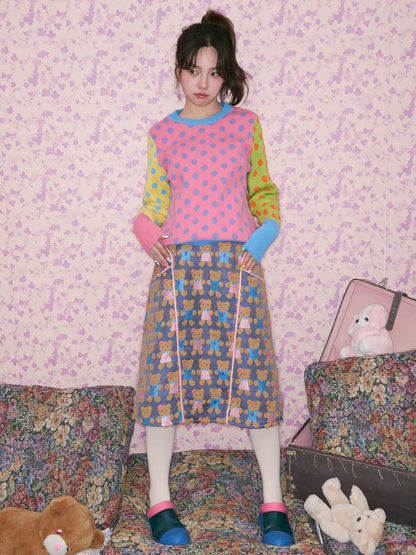 Contrasting Polka Dot Crew Neck Pullover【s0000014827】