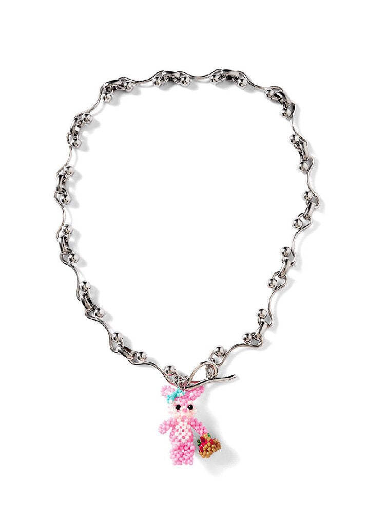 Handmade Pink Beaded Bunny Necklace【s0000016188】