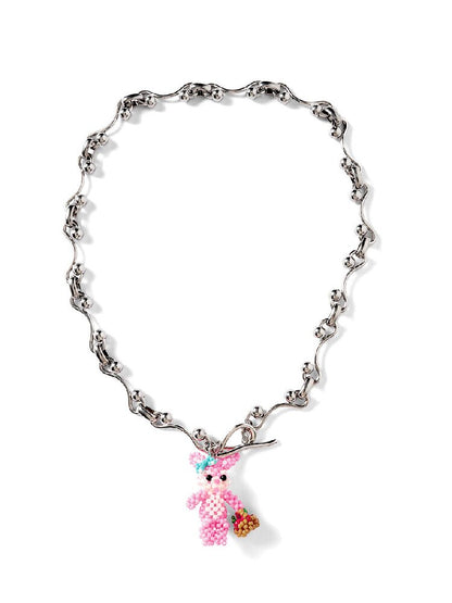 Handmade Pink Beaded Bunny Necklace【s0000016188】