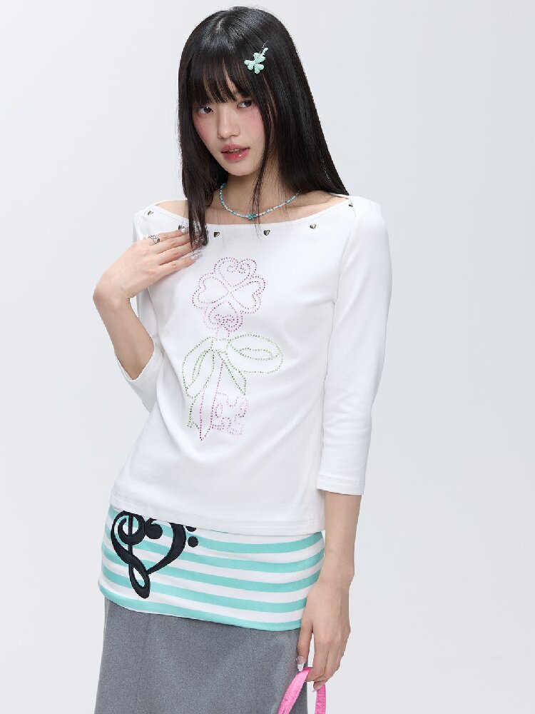 White Clover Hot Bead T-Shirt Top【s0000016408】