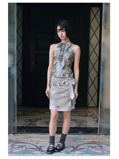 Cross Leopard Bow Midi Skirt【s0000018096】