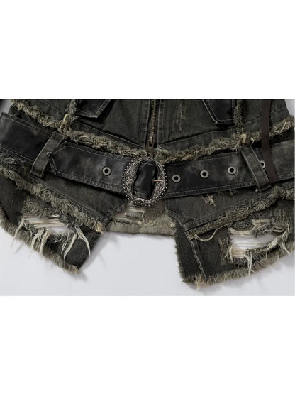 Denim Detachable Slim-Fit Hooded Jacket【s0000013951】