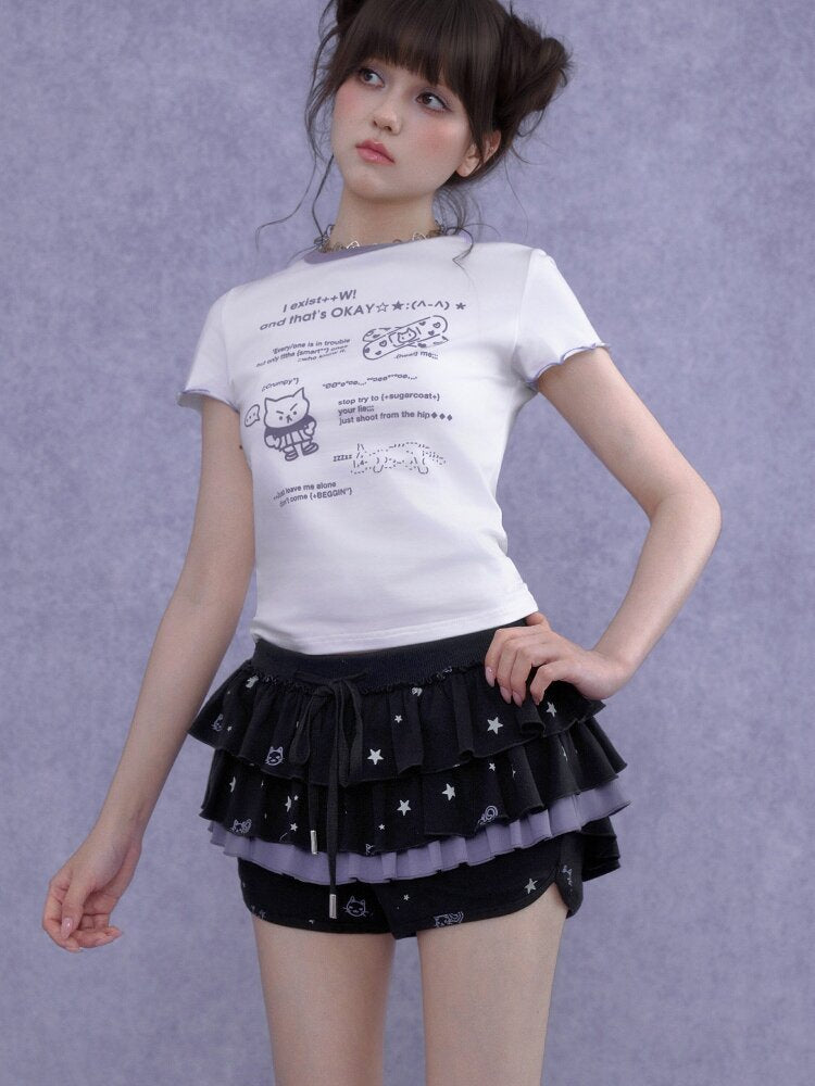 Black Purple Print Cake Culottes【s0000016650】