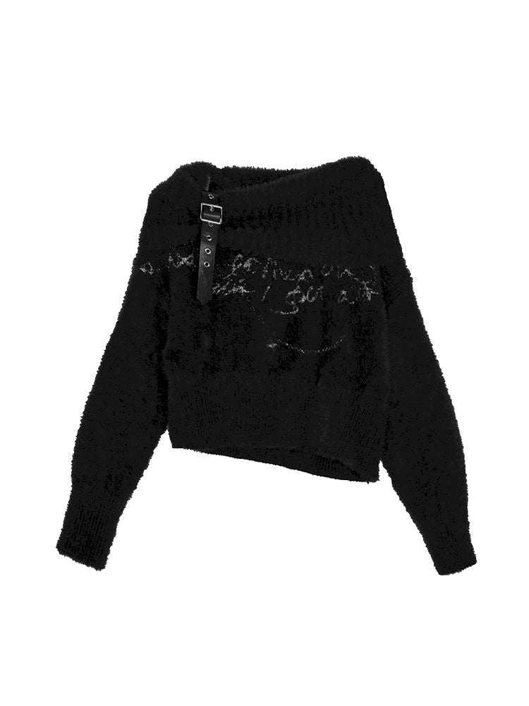 JACQUARD PUNK LAPEL FAUX MINK SWEATER [S0000010392]