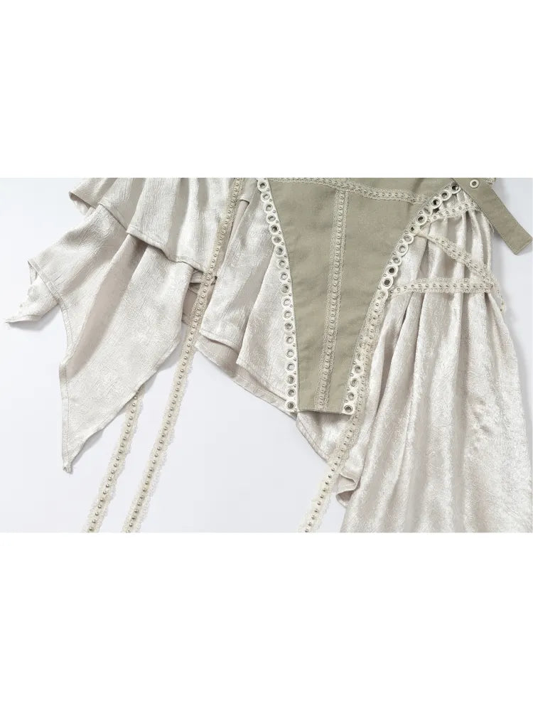 Asymmetric Leather-Satin Skirt【s0000013944】