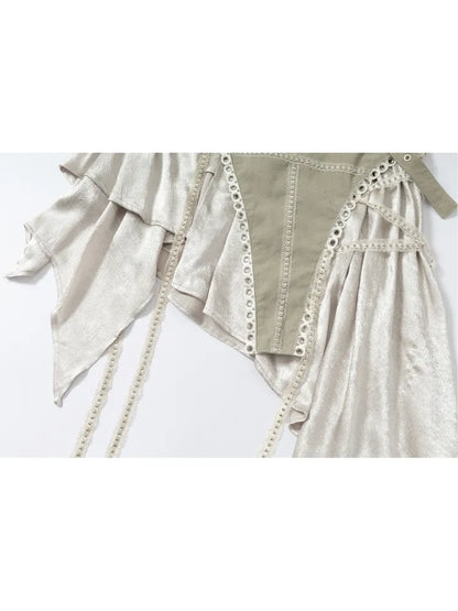 Asymmetric Leather-Satin Skirt【s0000013944】