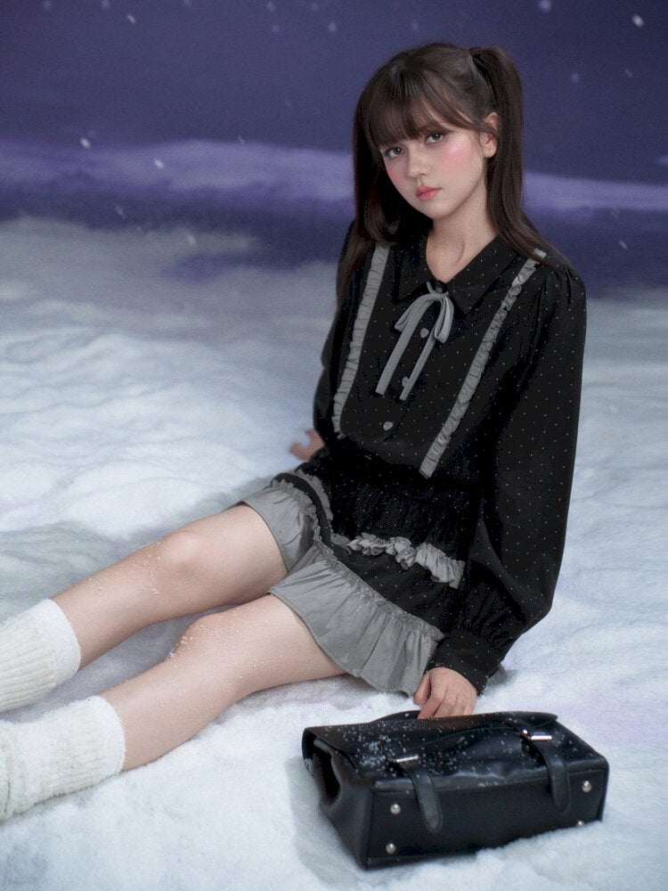 Dark Gray Polka Dot Shirt Dress【s0000015447】