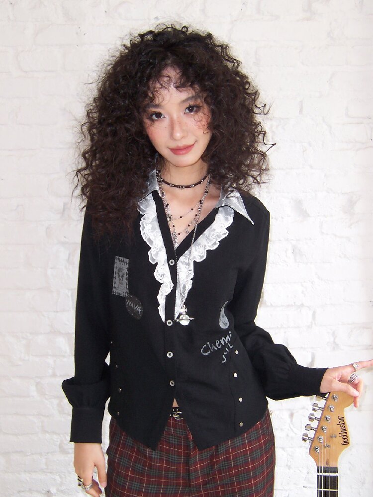 Punk-Style Lace Patchwork Shirt【s0000017895】