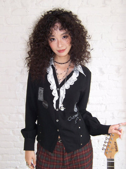 Punk-Style Lace Patchwork Shirt【s0000017895】