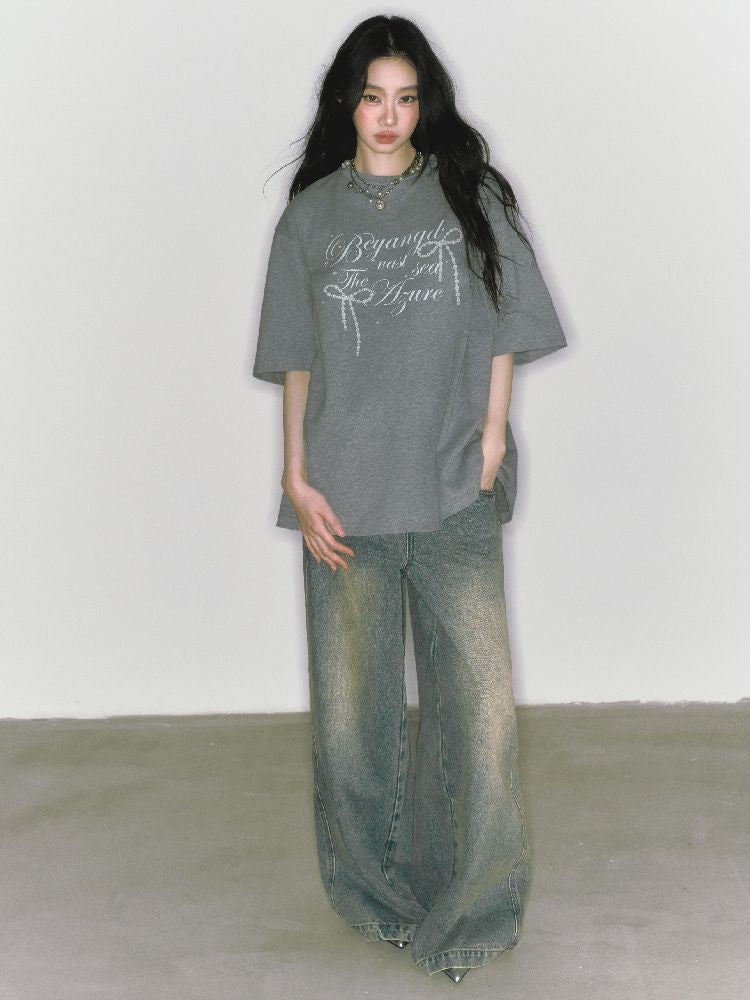 Wide-leg broken holes micro-laundry jeans【s0000012140】