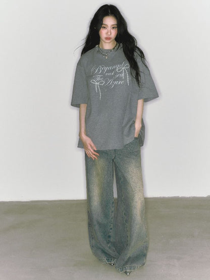 Wide-leg broken holes micro-laundry jeans【s0000012140】