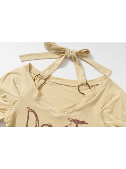 Bubble Sleeve Stretch Short Sleeve T-Shirt【s0000012617】