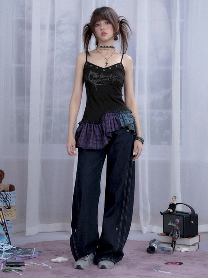Plaid Irregular Halter Dress【s0000013365】
