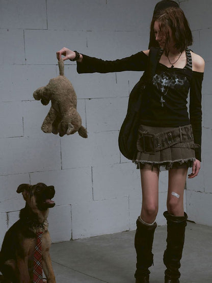 Hanging Neck Long Sleeve Tops【s0000011849】