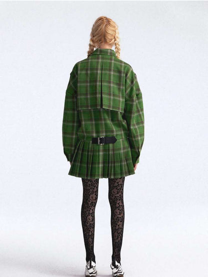 Asymmetrical Pleated Check Coat【s0000015390】