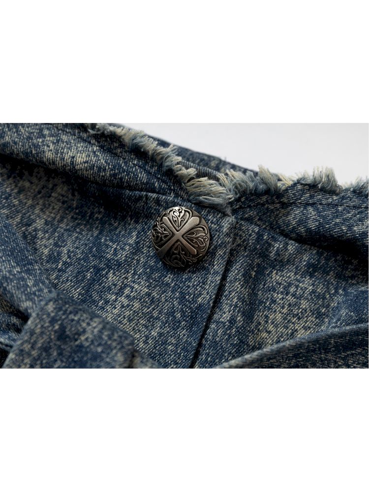 Hooded washed denim shirt dress skirt【s0000012784】