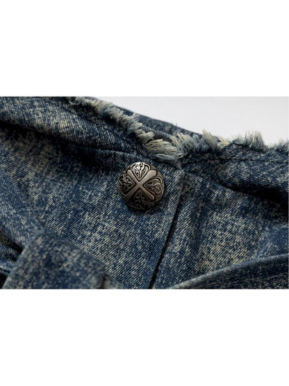 Hooded washed denim shirt dress skirt【s0000012784】