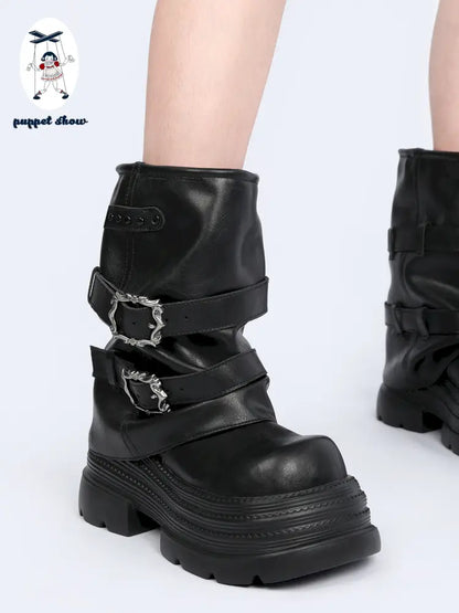 Thick Sole Mid-Calf Western Boots【s0000014186】