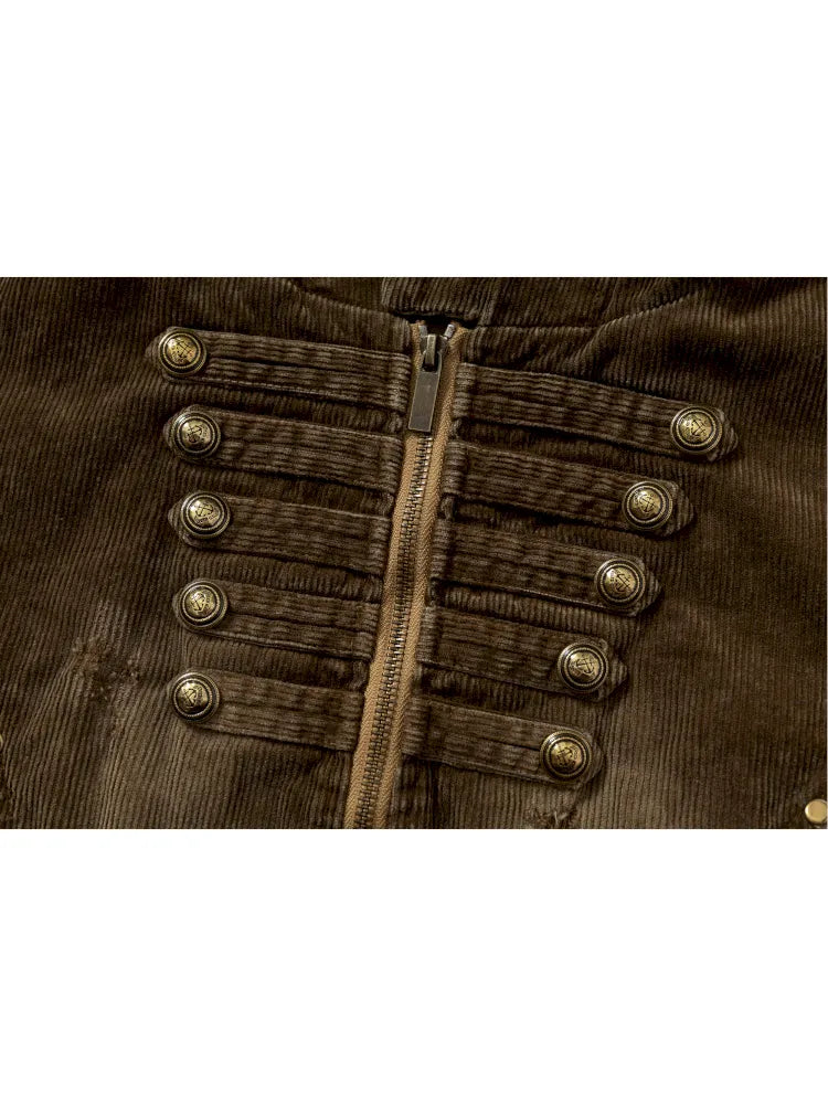 Corduroy Detachable Slim-Fit Hooded Jacket【s0000013952】