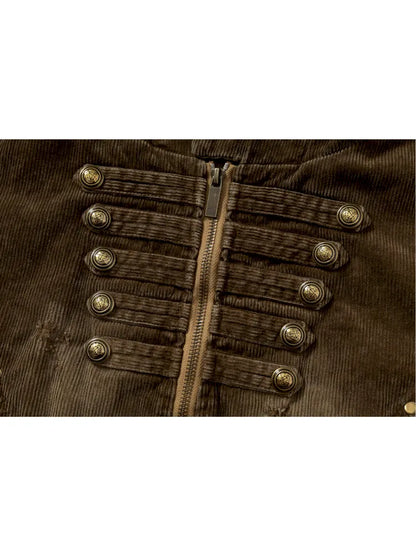 Corduroy Detachable Slim-Fit Hooded Jacket【s0000013952】