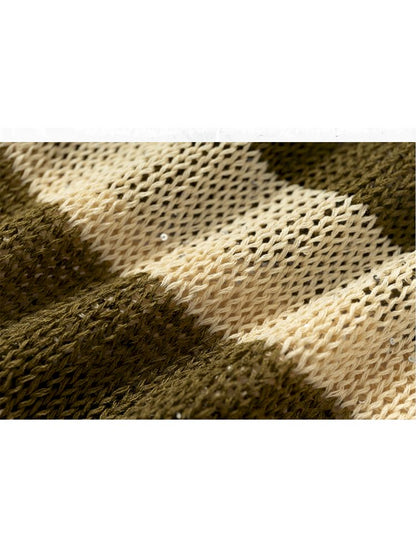 Striped knit loose bat-sleeve sunscreen hoodie【s0000012319】