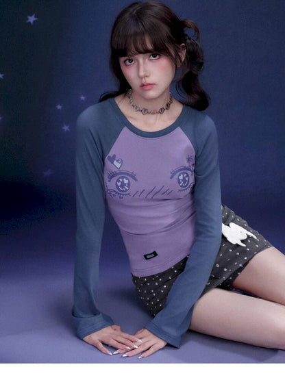 Cartoon Eye Raglan Sleeve T-Shirt【s0000015440】