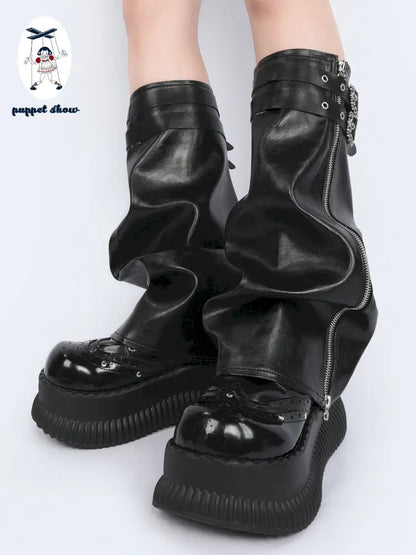 Cyberpunk-inspired black Y2K leg warmers【s0000014182】