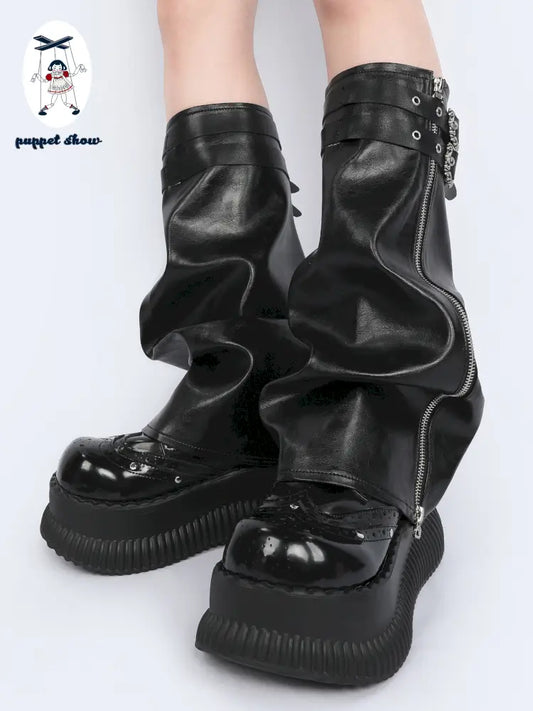 Cyberpunk-inspired black Y2K leg warmers【s0000014182】