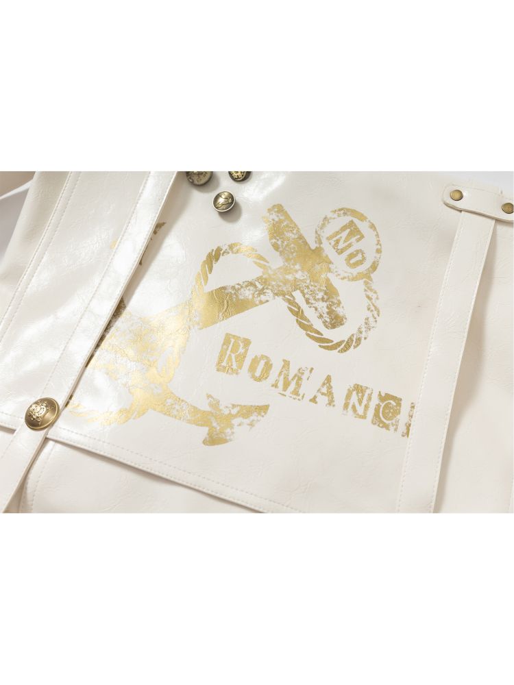 Gold foil print heavy-duty leather shoulder bag【s0000012778】