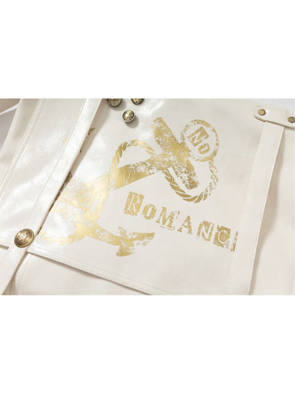 Gold foil print heavy-duty leather shoulder bag【s0000012778】