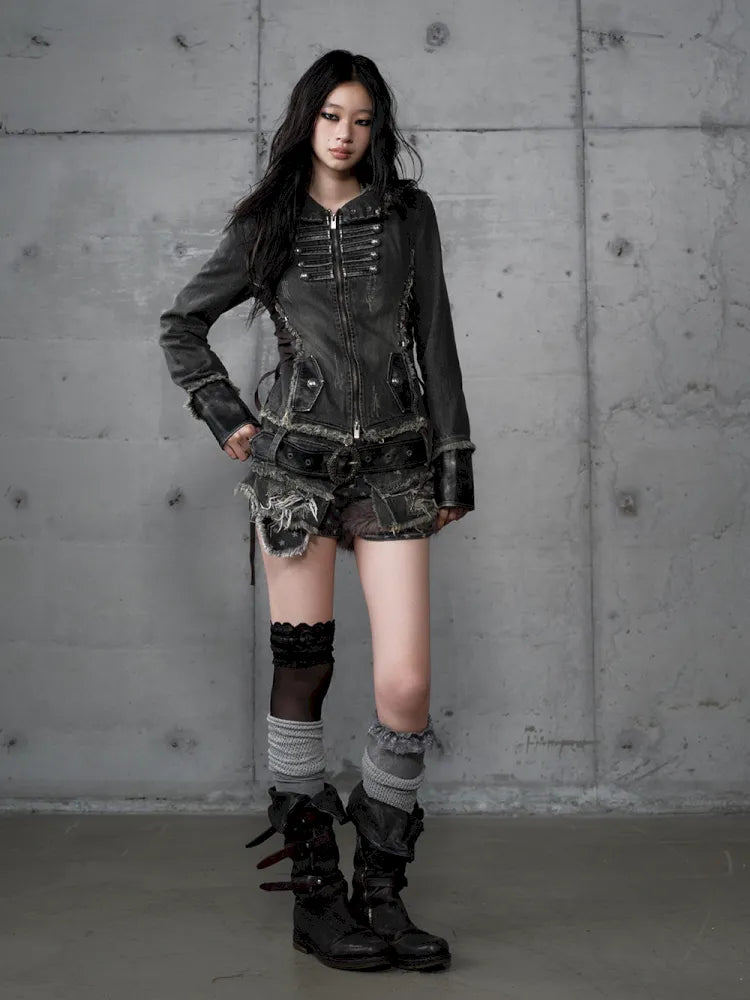 Denim Detachable Slim-Fit Hooded Jacket【s0000013951】