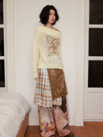 Plaid Flower Pleated Spliced Skirt【s0000015465】