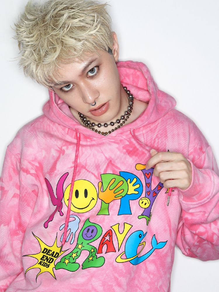 Smiley Pink Tie-Dye Hooded Sweatshirt [S0000010262]