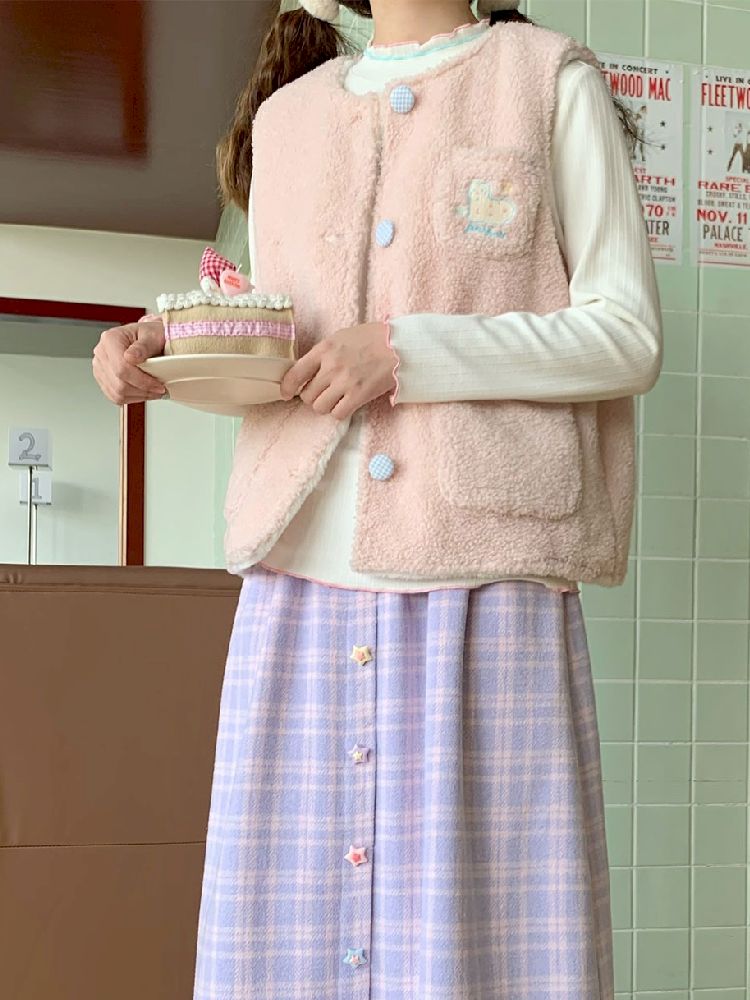 Purple Pink Plaid Peplum A-line Skirt【s0000005256】