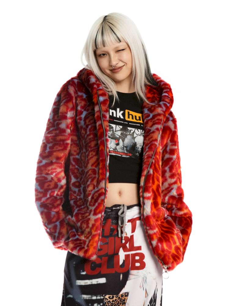 Y2K Leopard Print Cool Fur Hooded Jacket【s0000014911】