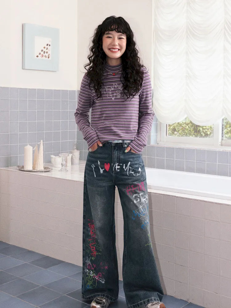 Retro Striped Embroidered Long-Sleeve T-Shirt【s0000013997】