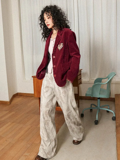 Retro British-Style Corduroy Embroidered Blazer【s0000013998】